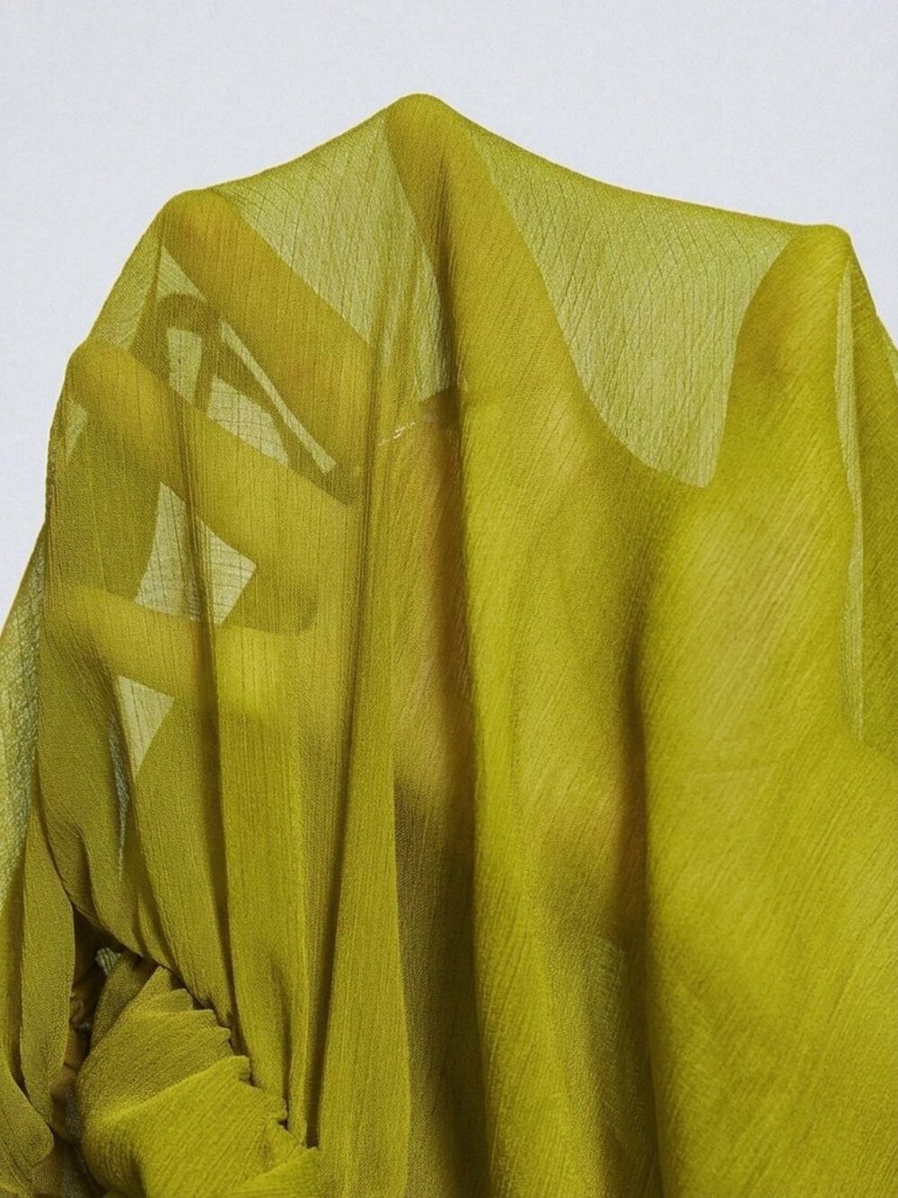 Green Chic Women's Mock Neck Blouse with Wrap Front and Oversized Puff Sleeves - Picture 7 of 7